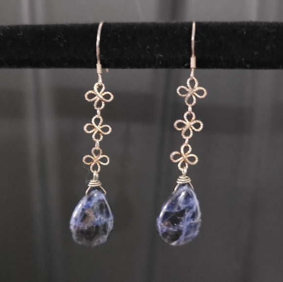 Handmade Jewelry - Gorgeous Handmade Blue Stone and Silver Drop Earrings